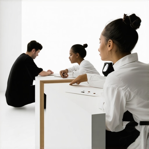 Artisans using modern technology in a futuristic workshop for handmade products