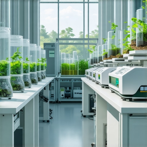 Future of Herbal Medicine A modern lab with scientists researching herbal medicines and natural plants.