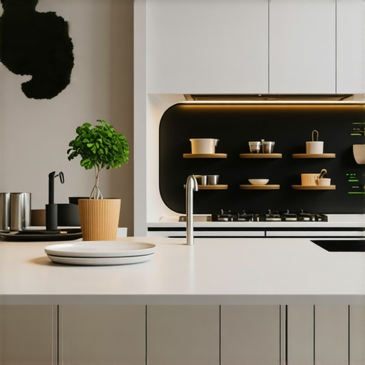 Futuristic smart kitchen with AI High-tech kitchen with AI and sustainable appliances