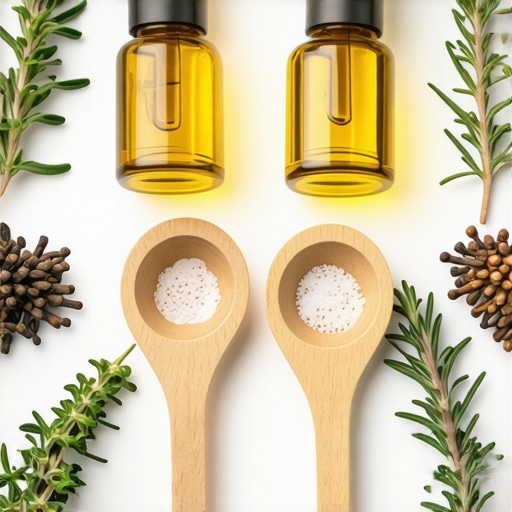 Handmade skincare products with herbs Natural handmade skincare products with herbs and oils in rustic setting