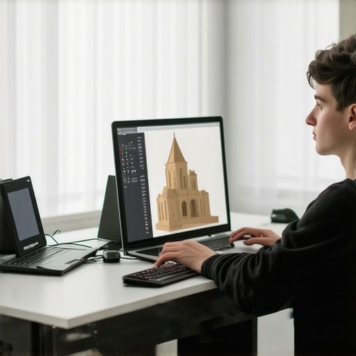 Young person working on 3D model at home with computer