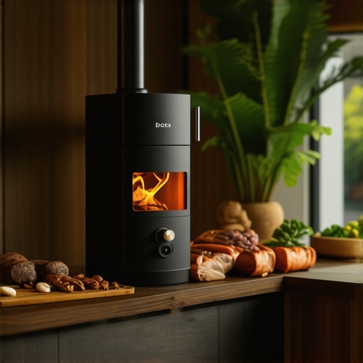 Home kitchen with smoker and smoked meats and cheeses displayed