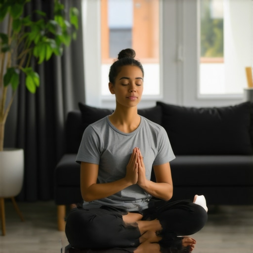 Osobe rade meditaciju i vežbaju kod kuće u mirnoj atmosferi