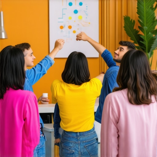 Ljudi koji kreiraju izazove u domu Grupa ljudi u modernom enterijeru koja pravi izazove za motivaciju i kreativnost