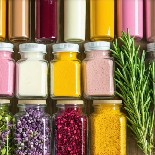 Market scene with natural cosmetics Market stall with natural cosmetic products, herbs, and ingredients, highlighting handmade and organic products.