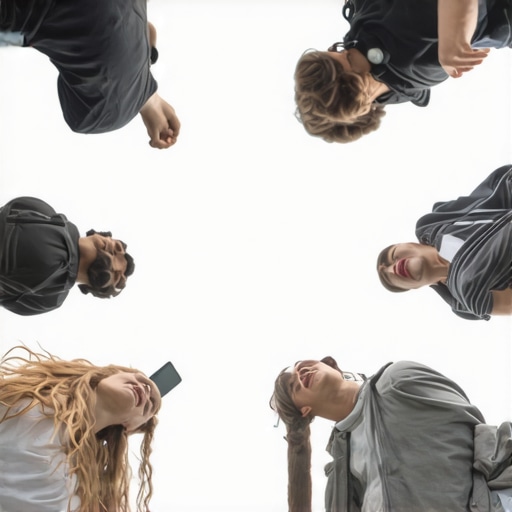 Diverse people taking part in a motivational challenge outdoors, sharing progress on smartphones