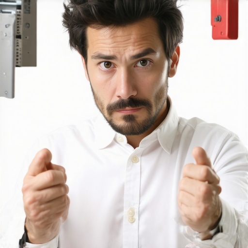 An expert examining DIY home projects with a worried expression