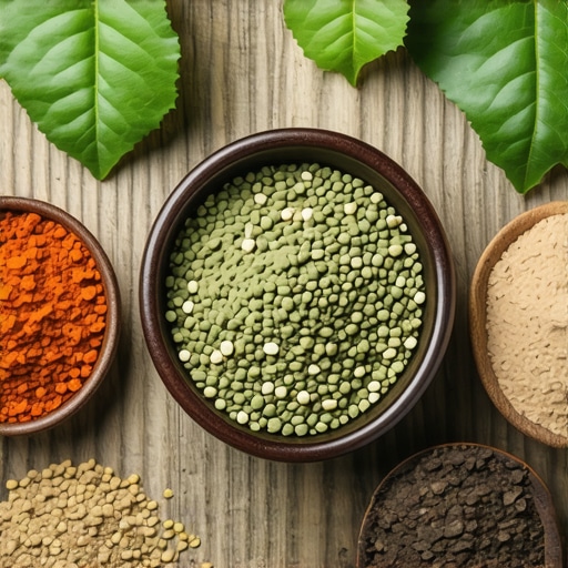 Traditional Herbal Hair Growth Mixture Herbal mixture for hair growth in a rustic setting