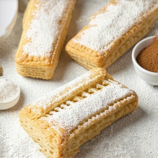 Traditional homemade cream pastries Homemade cream pastries in a rustic kitchen setting