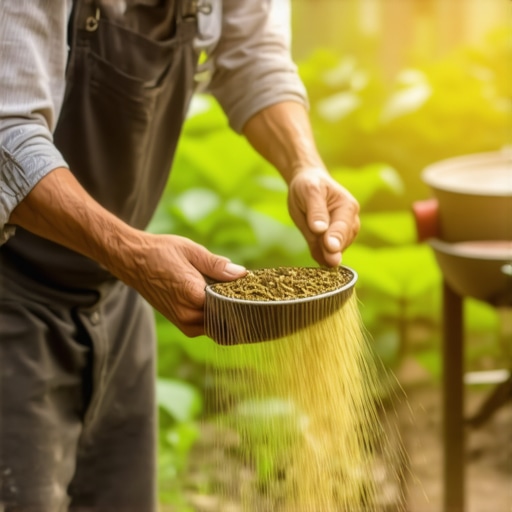 Vrtlar pravi prirodno gnojivo u bašti, zelena okolina, prirodni ambijent
