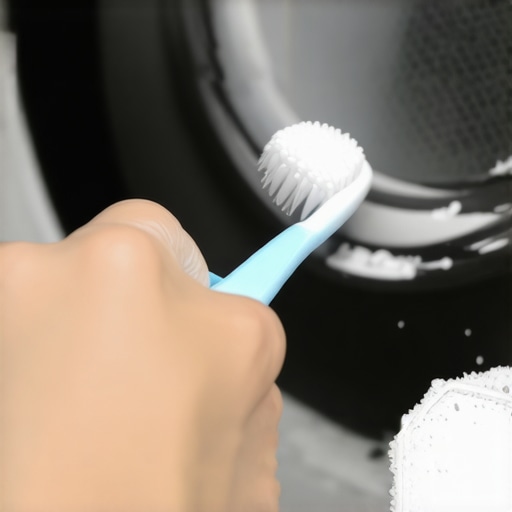 Osoba četkicom čisti crnu buđ sa gumene manžetne veš mašine