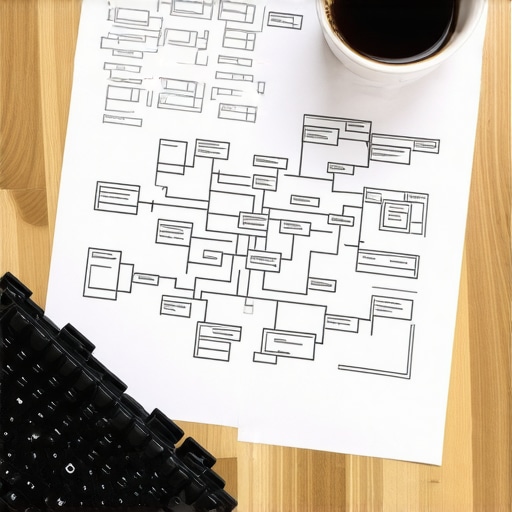 Gritty workspace with a handwritten productivity algorithm flowchart on a napkin.