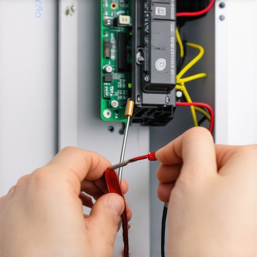 Ruke majstora kako povezuju pametni modul za automatizaciju svetla u zidu