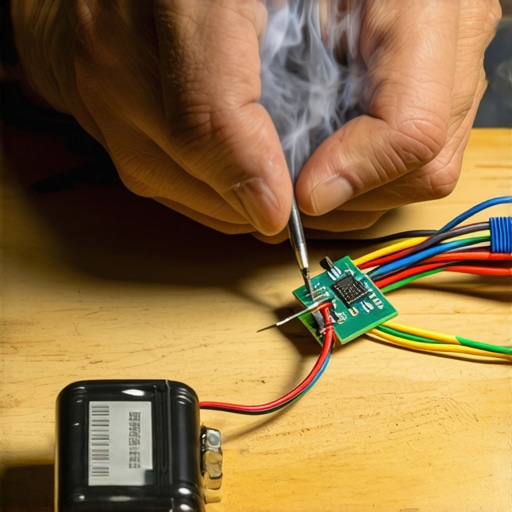 Lemljenje uradi sam alarma za vrata Ruke majstora leme magnetni senzor za kućni alarm na drvenom stolu