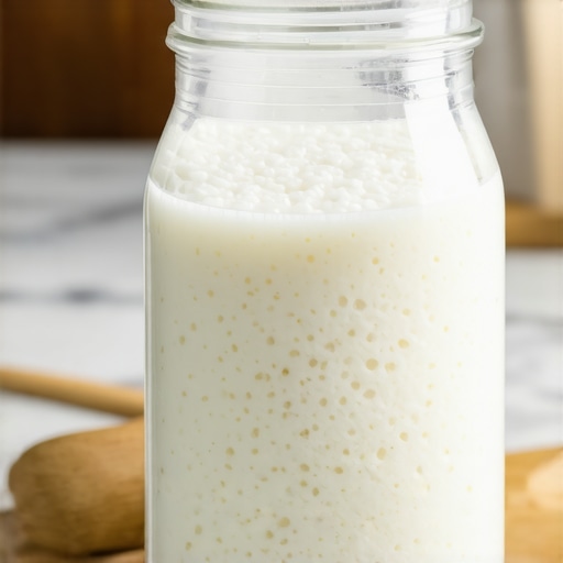 Detaljan prikaz kefirnih zrna za fermentaciju u staklenoj tegli