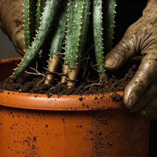 Pravilno presađivanje biljaka za filtraciju vazduha Ruke baštovana presađuju svekrvin jezik u keramičku saksiju za bolji kvalitet vazduha