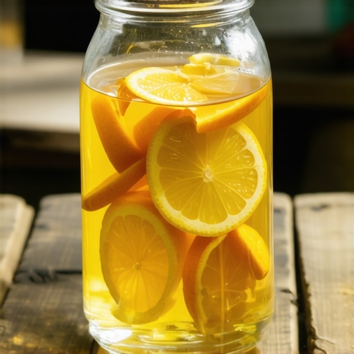 Priprema prirodnog sredstva od citrusa Staklena tegla sa korama citrusa i sirćetom na drvenom stolu