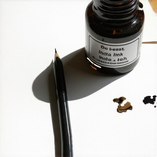 Detaljan prikaz pribora za crtanje stripa tušem na hamer papiru