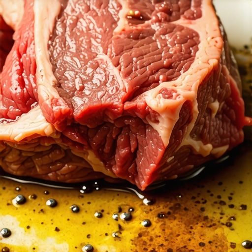 Close-up sirove junetine sa začinskim biljem i uljem