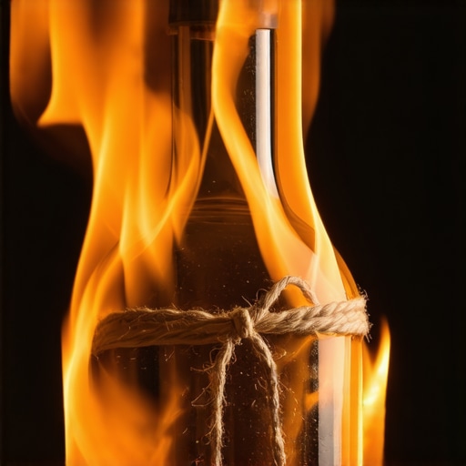 Tehnika sečenja stakla vrelim koncem u radionici Zapaljen konac oko staklene flaše za precizno sečenje termalnim šokom