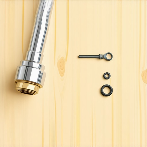 Unutrašnji delovi slavine za popravku Detaljan prikaz rastavljene slavine sa alatom i rezervnim delovima na stolu