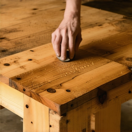 Završna obrada stola od paleta Detaljan prikaz drvenog stola od paleta sa uljanim finišem