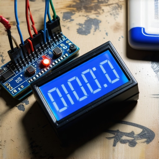 Detaljan prikaz Arduino štoperice na radnom stolu sa LCD ekranom i elektronskim komponentama