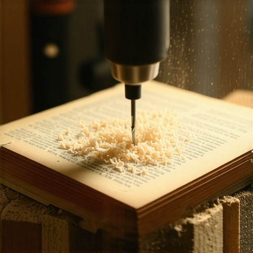 Bušenje stare knjige za DIY lampu Postupak bušenja rupe kroz debelu knjigu za izradu stone lampe