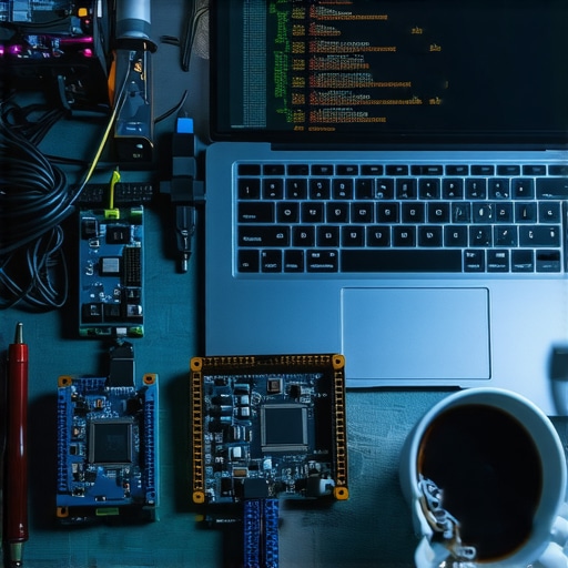 Gritty workbench with laptop and electronics representing DIY AI business setup