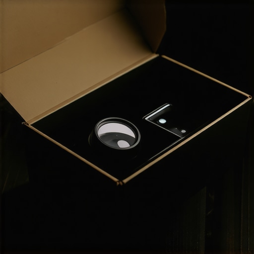 Handmade cardboard projector with magnifying lens on a workbench