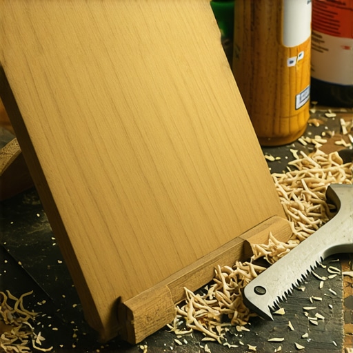 Ručno napravljen drveni stalak za tablet na radnom stolu sa alatom