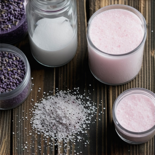 Ručno pravljene bombe za kupanje i soli u staklenim teglama na drvenom stolu