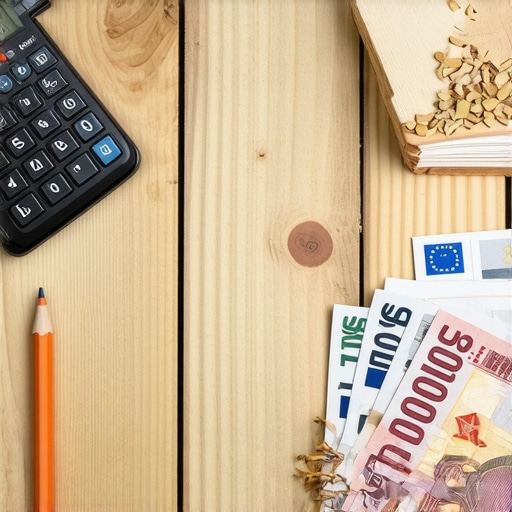 Novčanice od 100 evra na drvenom stolu sa alatima za merenje