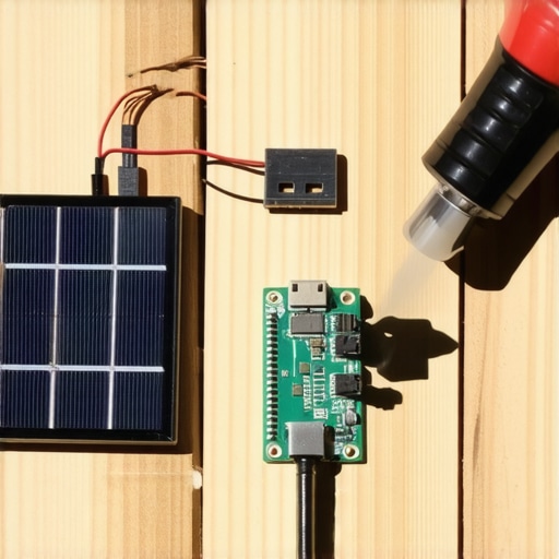 Detaljan prikaz ručne izrade solarnog punjača od starih komponenti na radnom stolu.