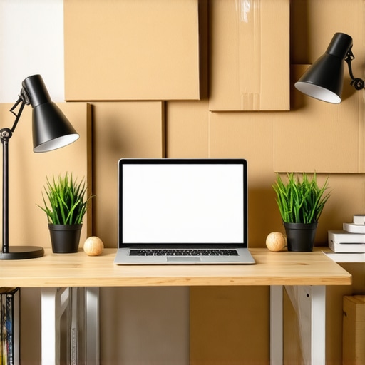 A homemade professional streaming studio using repurposed office items and cardboard.