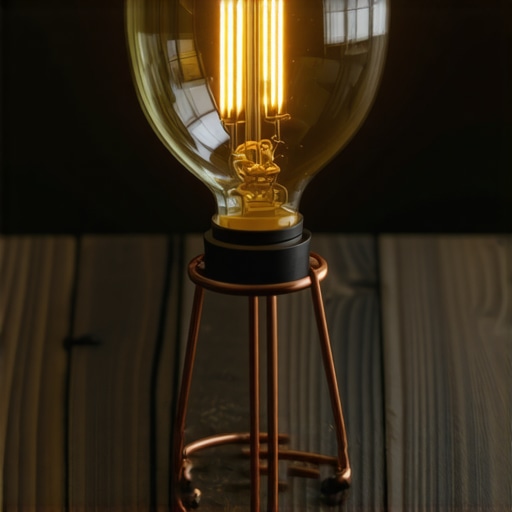 DIY vaza od stare sijalice na postolju Ručno rađena vaza od stare sijalice i bakarne žice na drvenom stolu