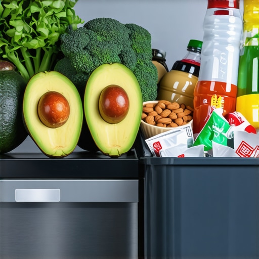 Sveže namirnice na kuhinjskom stolu pored kante za smeće sa šećerom