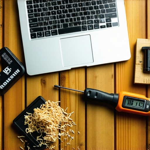 Digitalni alati na drvenoj radnoj površini sa strugotinama