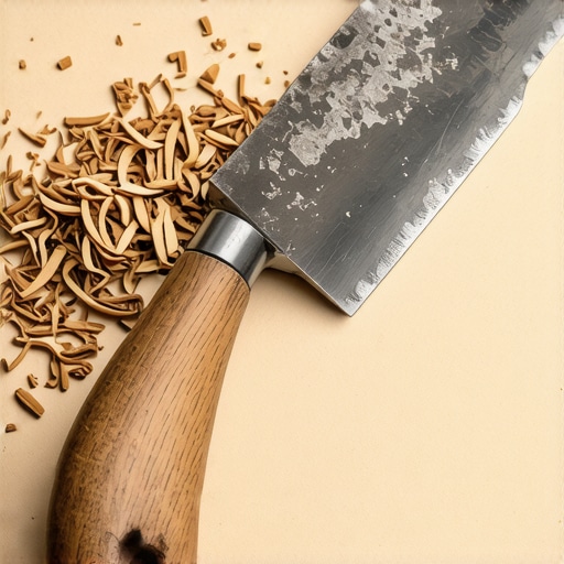 Domaće dleto od stare turpije Ručno napravljeno dleto od stare turpije sa drškom od jasena na radnom stolu