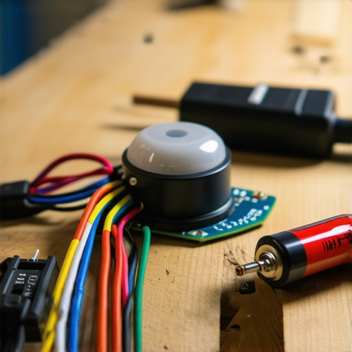 Detaljan prikaz ručno napravljenog alarma za garažu sa žicama i senzorom