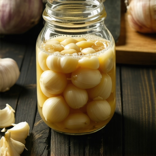 Staklena tegla sa belim lukom i medom na drvenom stolu