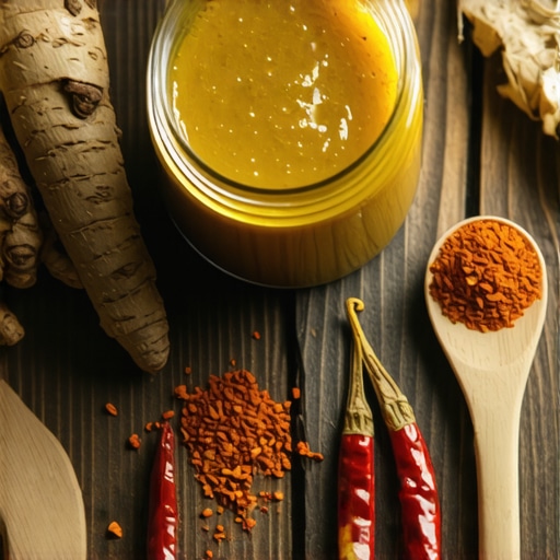 Sastojci za domaći melem za išijas na drvenom stolu