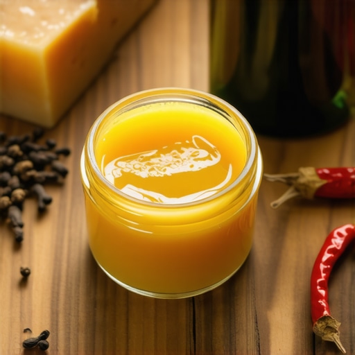 Domaći melem za mišiće u izradi Ručno pravljen melem za bolove u mišićima sa voskom i paprikom na drvenom stolu