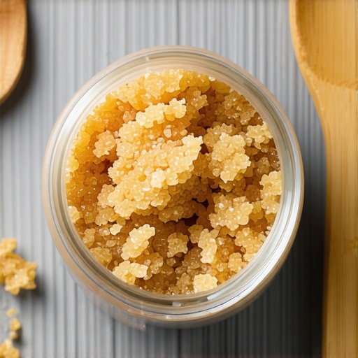 Tekstura domaćeg pilinga za stopala od smeđeg šećera i kokosovog ulja