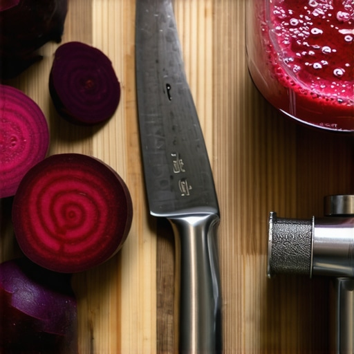 Domaći proces ceđenja soka od cvekle Sveža cvekla i sok na drvenom stolu u kućnoj laboratoriji