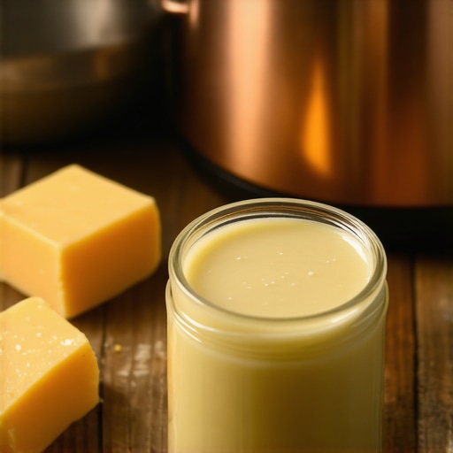 Domaći proces izrade melema od kakao putera Sirovi kakao puter i pčelinji vosak na radnom stolu za DIY melem