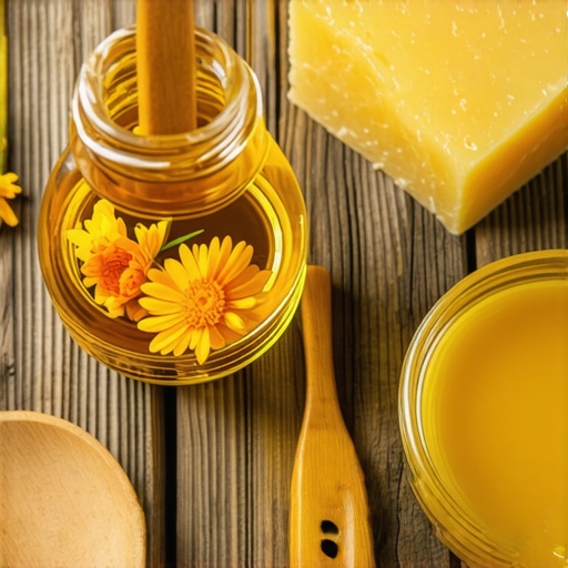 Tegla sa nevenom i uljem na drvenom stolu za DIY melem