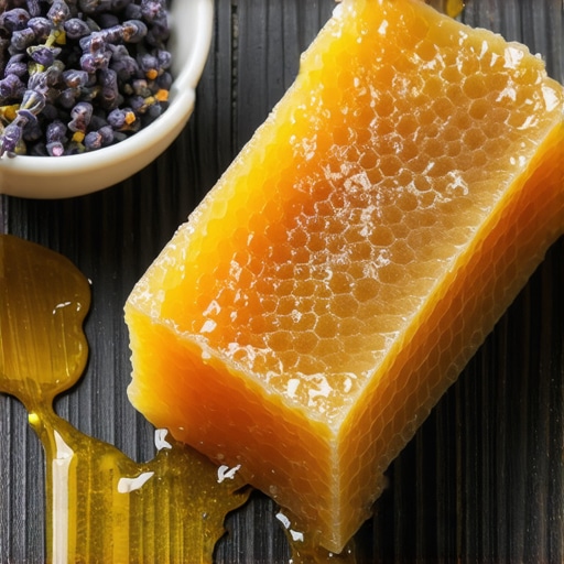 Domaći sapun sa medom na radnom stolu Ručno pravljen sapun sa medom i prirodnim sastojcima