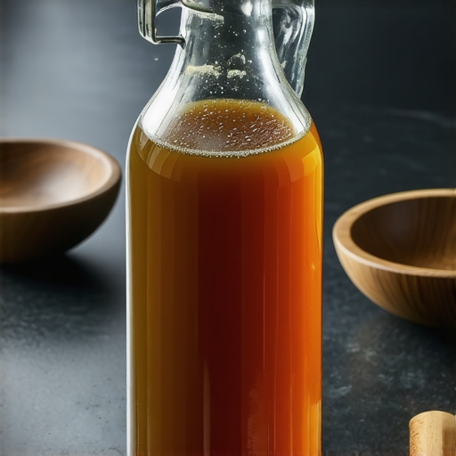 Flasa sirovog jabukovog sirceta sa talogom na radnom stolu