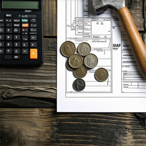 Financial Blueprint on a Craftsman Workbench A gritty financial planning scene with tools and coins on a wooden table